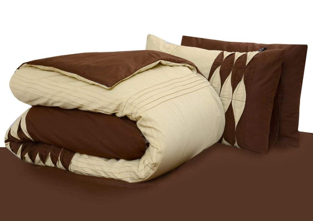 6 Pcs Pleated Duvet set Brown & Beige - 92Bedding