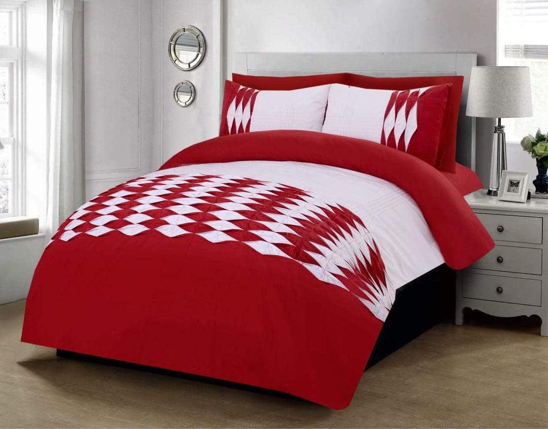 6 Pcs Pleated Duvet set Red & White - 92Bedding