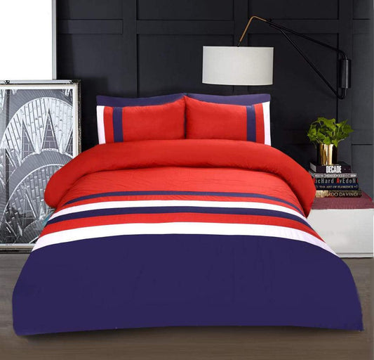 6 Pcs Red & Navy Striped Duvet Set - 92Bedding