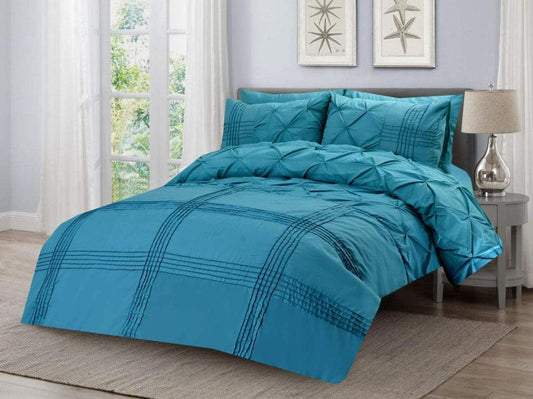 6 Pcs Teal Pleated & Pintuck Duvet set - 92Bedding