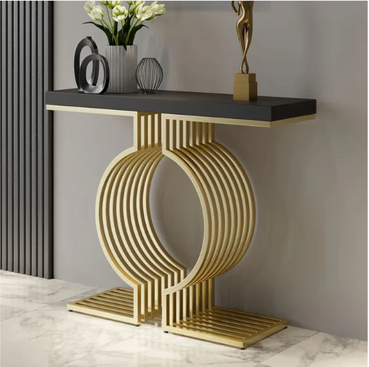 Modern Narrow Console Table with Geometric Metal Base Black Entryway Table -1274