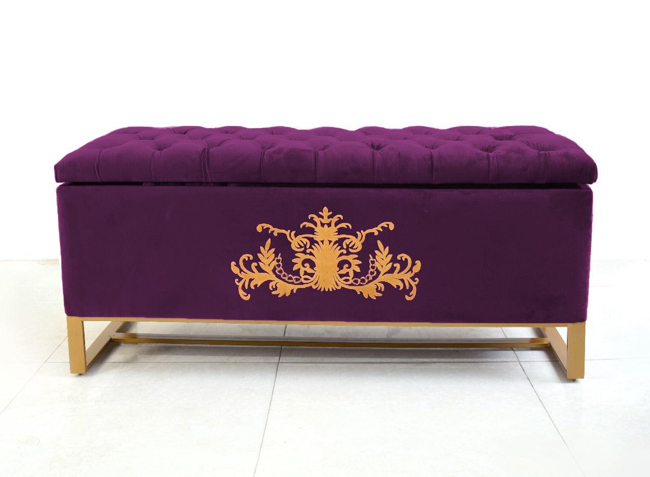 3 Seater Ottoman Storage Box With Embroidery-919 - 92Bedding