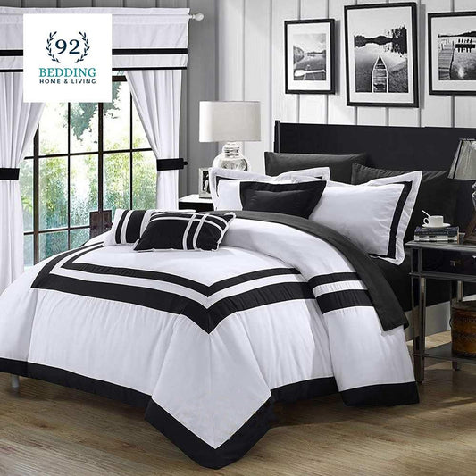 Embellish Patch Pleated Duvet Set - White And Black - 92Bedding