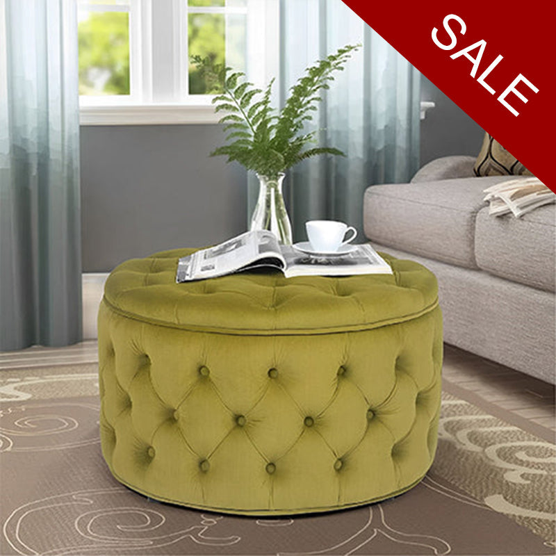 Velvet Round Ottoman Storage Bench - 1259