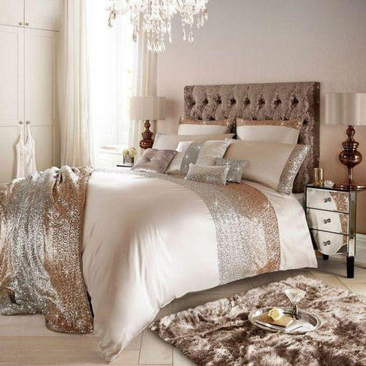 Cream Luxury Sequenced Bridal set with Quilt Filling & Runner - 92Bedding
