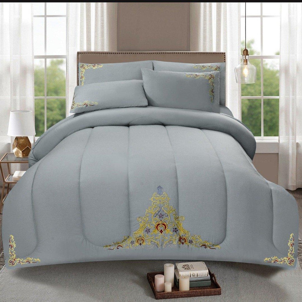 Mariana Centered Embroidered Motif Duvet Cover Set Grey - 92Bedding
