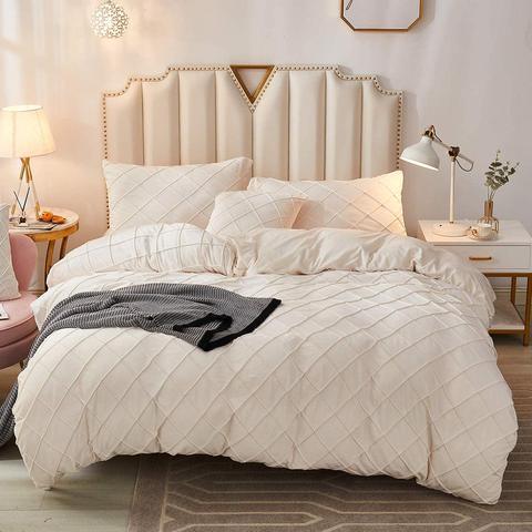 8 Pc's Velvet Cross Pleated Duvet Set - Off White - 92Bedding