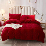 8 Pc's Velvet Cross Pleated Duvet Set - Maroon - 92Bedding