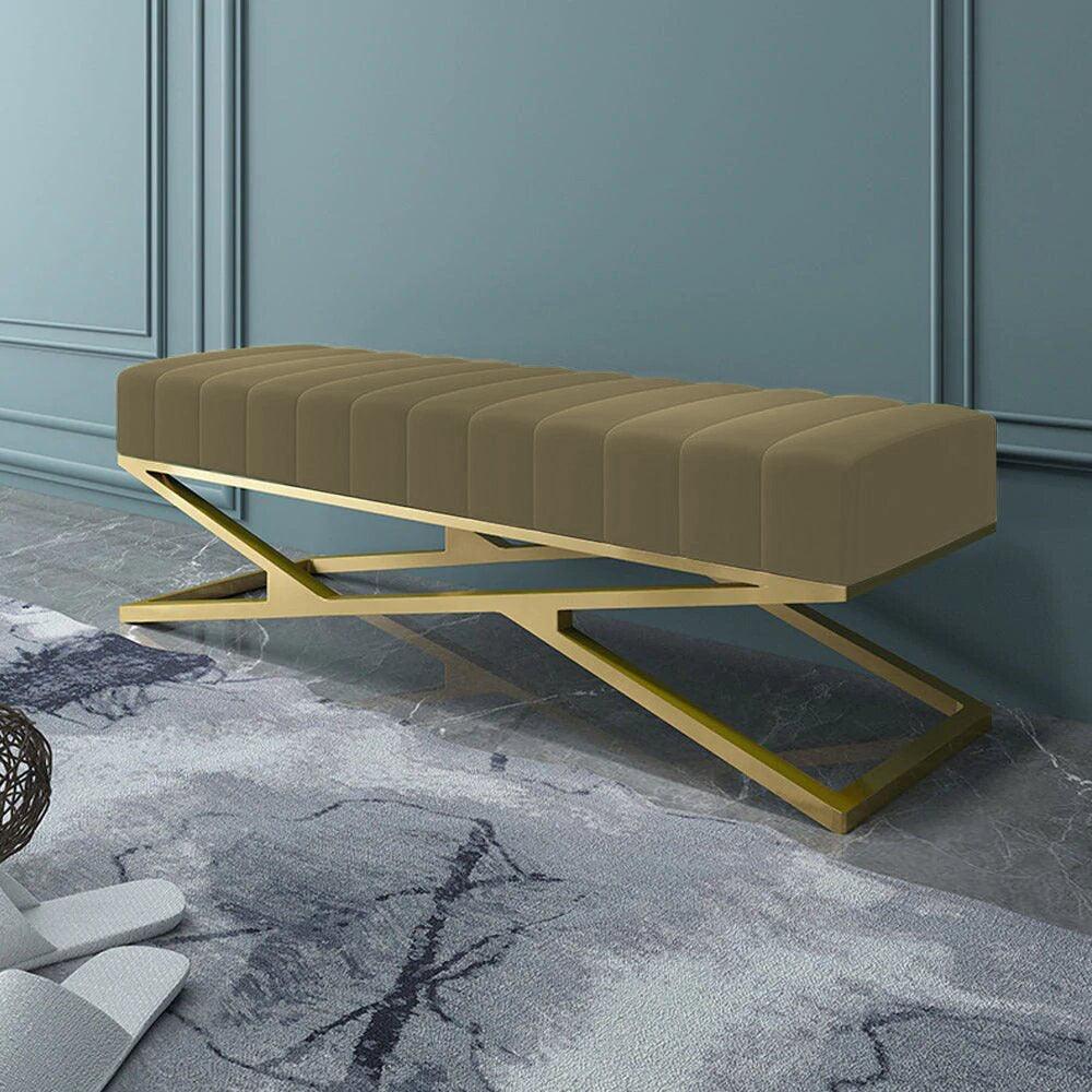 Modern Velvet Upholstered Ottoman Bench in Gold -807 - 92Bedding