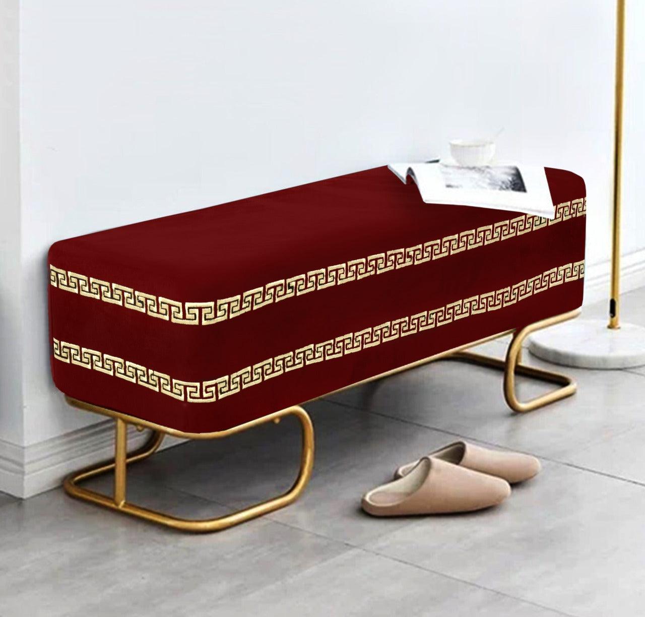 3 Seater Luxury Embroidered Wooden Stool With Steel Stand -760 - 92Bedding