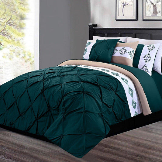 8 Pc's Luxury Embroidered Bedspread Teal With Light Filling - 92Bedding
