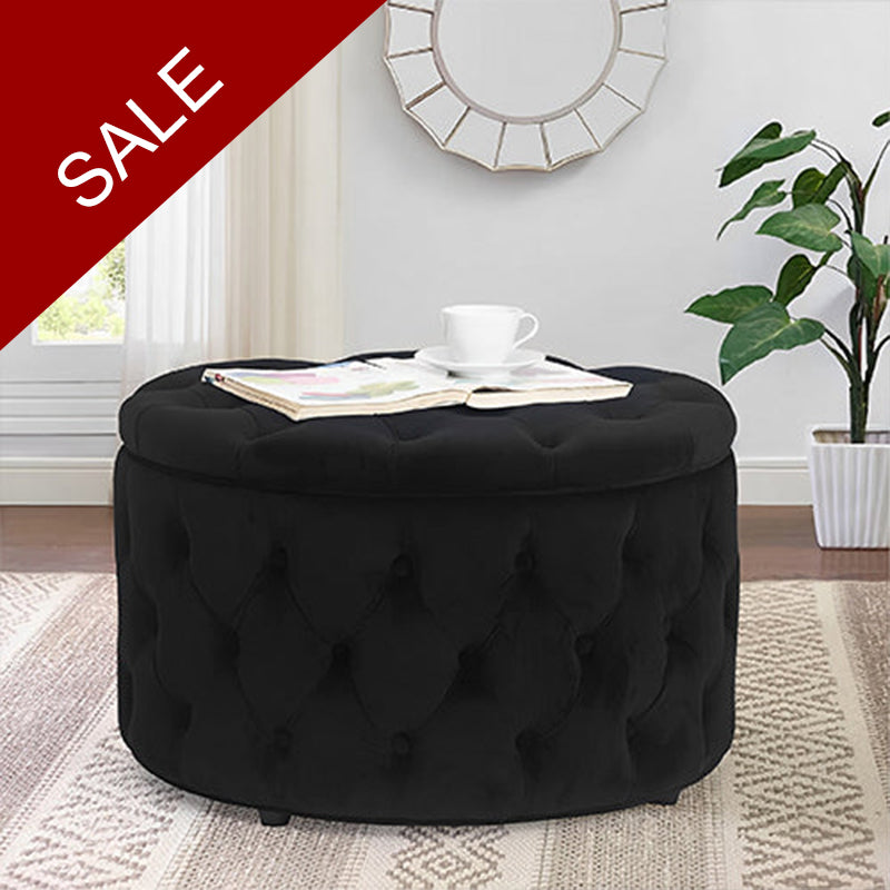 Velvet Round Ottoman Storage Bench - 1259