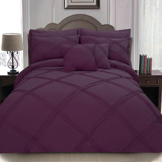 8 pcs 3 Row Cross Pleated Duvet Set - Burgundy - 92Bedding