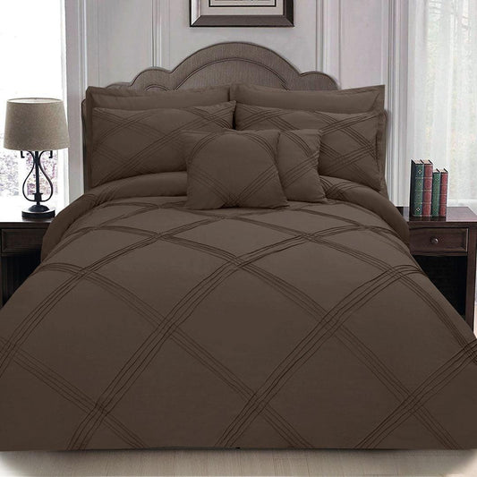 8 pcs 3 Row Cross Pleated Duvet Set - Chocolate - 92Bedding