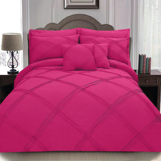 8 pcs 3 Row Cross Pleated Duvet Set - Fuschia - 92Bedding