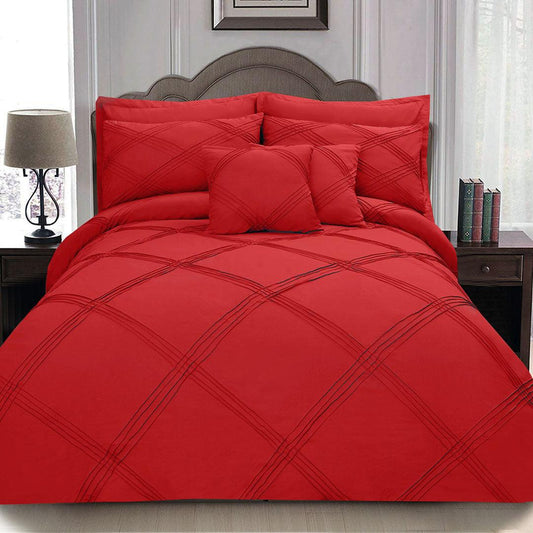 8 pcs 3 Row Cross Pleated Duvet Set - Red - 92Bedding