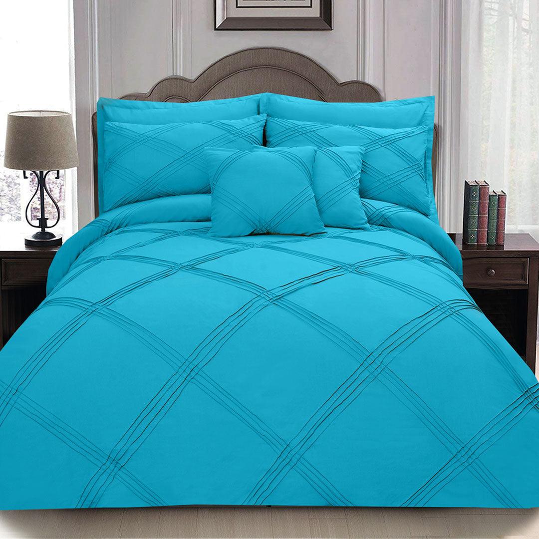 8 pcs 3 Row Cross Pleated Duvet Set - Turquoise - 92Bedding