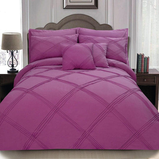 8 pcs 3 Row Cross Pleated Duvet Set - Violet - 92Bedding