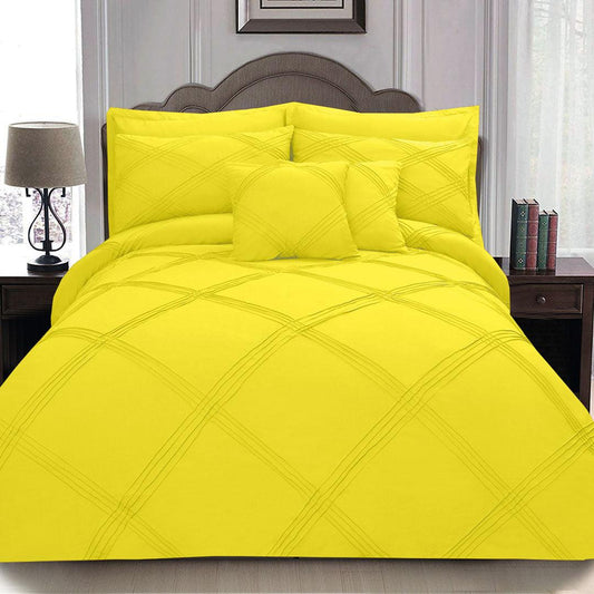 8 pcs 3 Row Cross Pleated Duvet Set - Yellow - 92Bedding