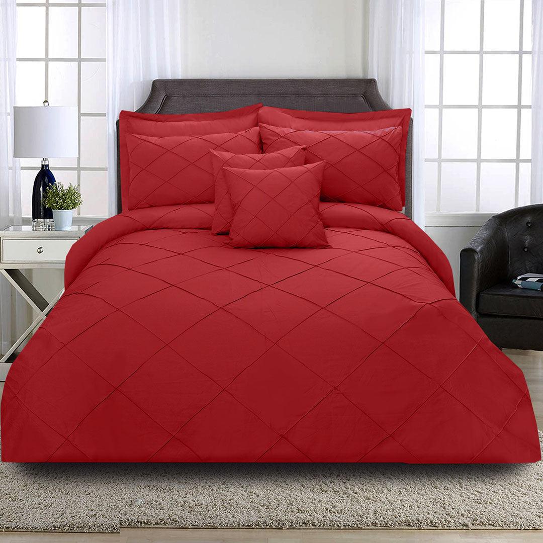 8 Pcs Cross Pleated Duvet Set - Red - 92Bedding