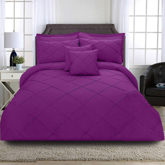 8 Pcs Cross Pleated Duvet Set - Violet - 92Bedding