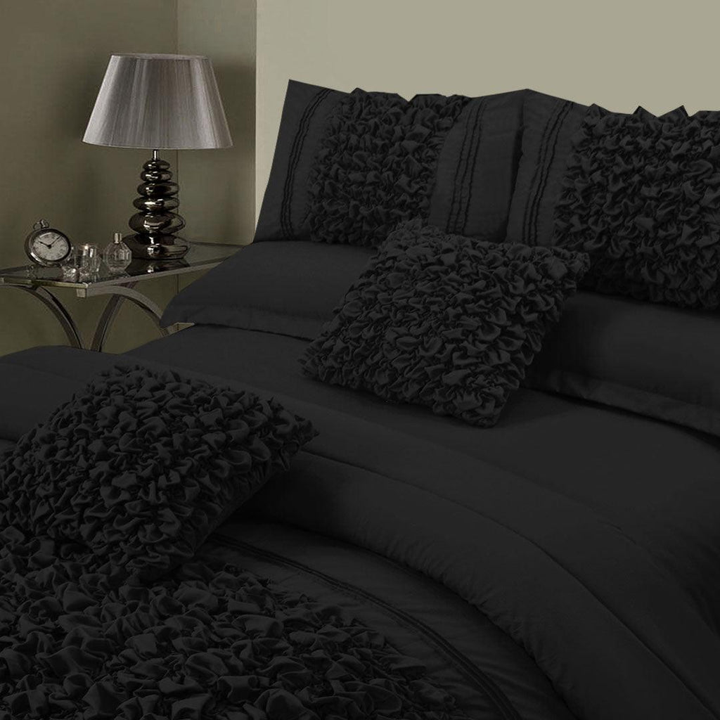 8 Pcs Embellished Comforter Set - Black - 92Bedding