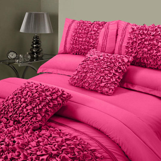 8 Pcs Embellished Comforter Set - Fuchsia - 92Bedding
