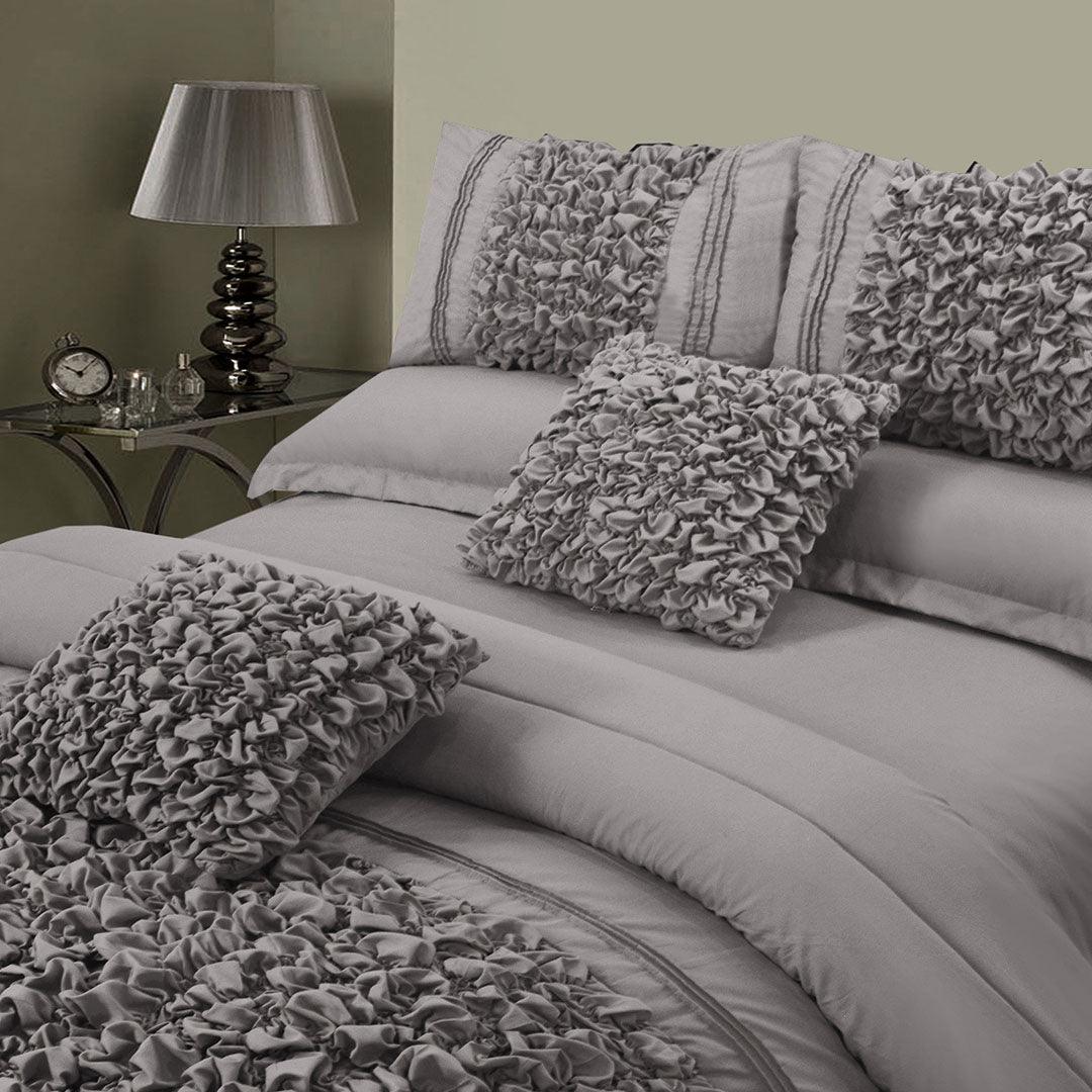 8 Pcs Embellished Comforter Set - Grey - 92Bedding