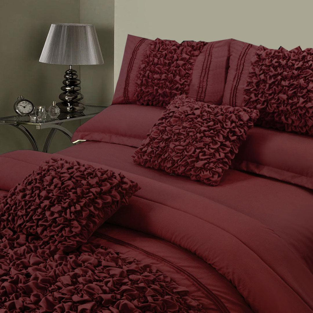8 Pcs Embellished Comforter Set - Maroon - 92Bedding