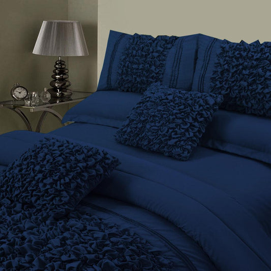8 Pcs Embellished Comforter Set - Navy Blue - 92Bedding