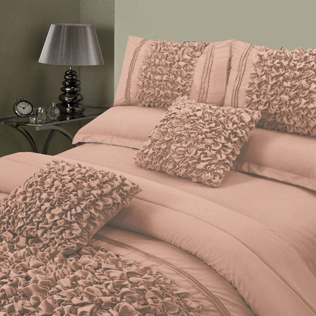 8 Pcs Embellished Comforter Set - Peach - 92Bedding