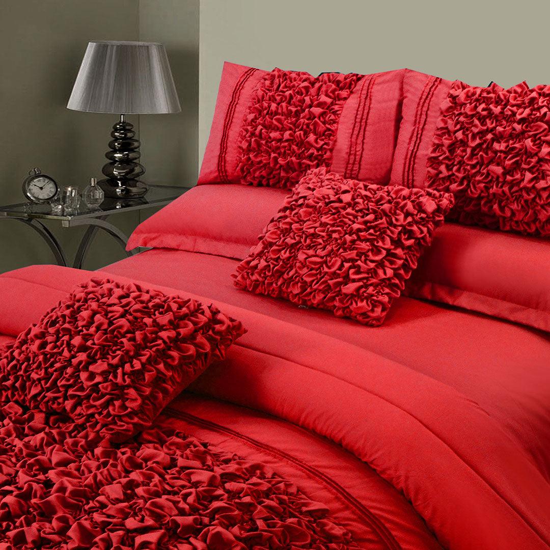 8 Pcs Embellished Comforter Set - Red - 92Bedding