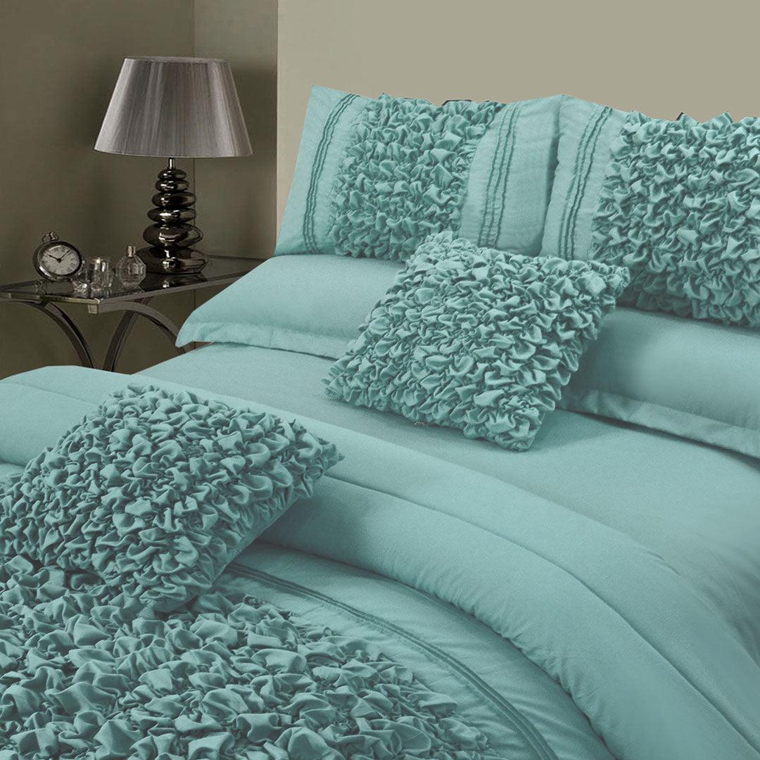 8 Pcs Embellished Comforter Set - Sea Green - 92Bedding
