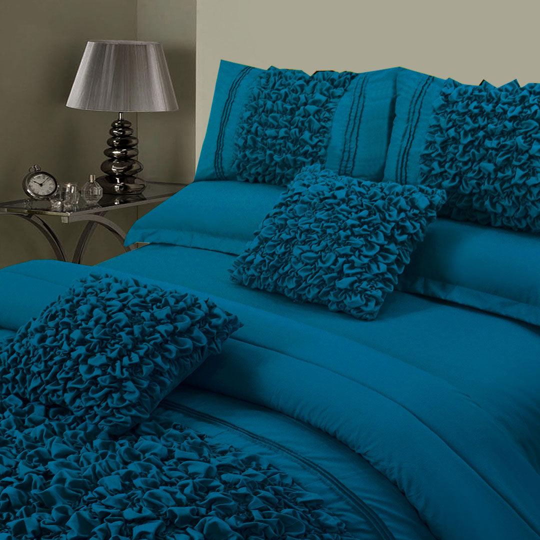 8 Pcs Embellished Comforter Set - Turquoise - 92Bedding