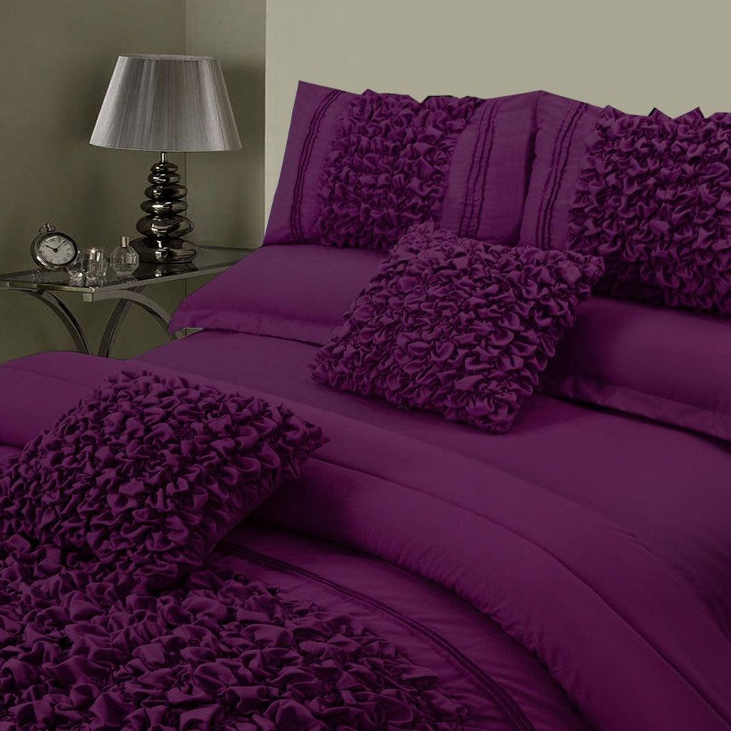 8 Pcs Embellished Comforter Set - Violet - 92Bedding