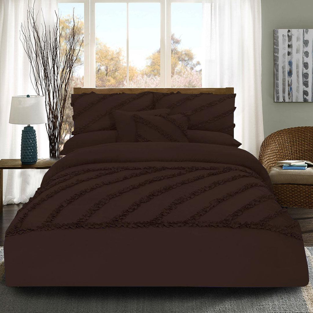 8 Pcs Frilly Comforter Set - Chocolate - 92Bedding