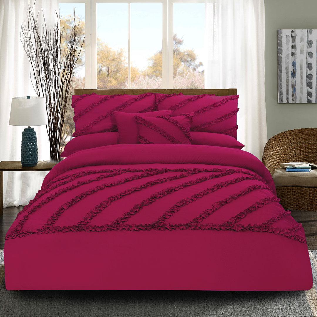 8 Pcs Frilly Comforter Set - Fuchsia - 92Bedding