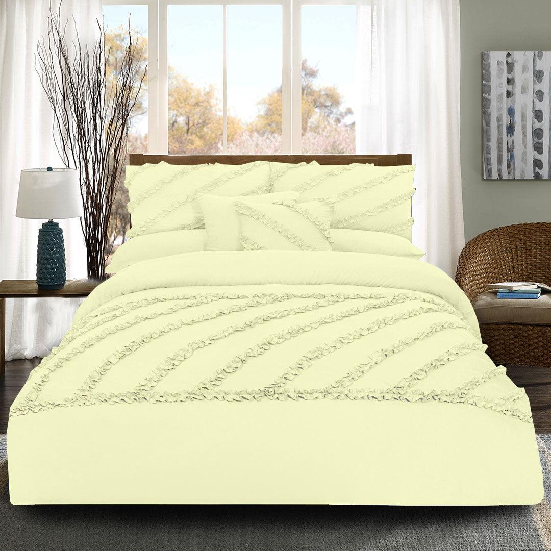 8 Pcs Frilly Comforter Set - Off White - 92Bedding