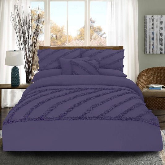 8 Pcs Frilly Comforter Set - Purple - 92Bedding