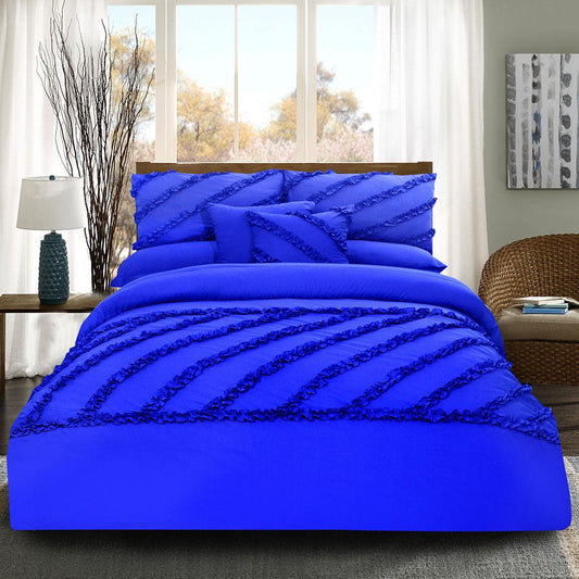 8 Pcs Frilly Comforter Set - Royal Blue - 92Bedding