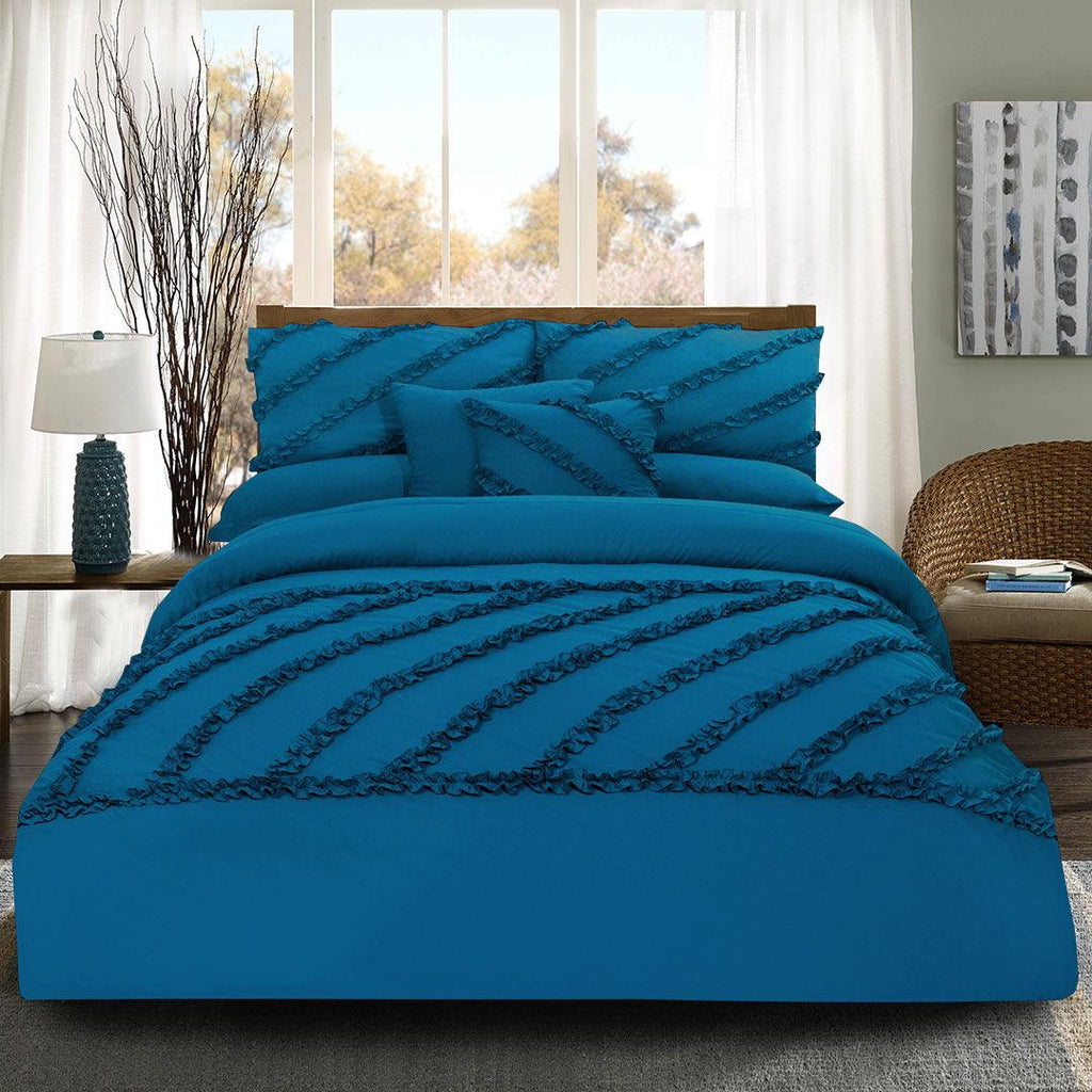 8 Pcs Frilly Comforter Set - Turquoise - 92Bedding