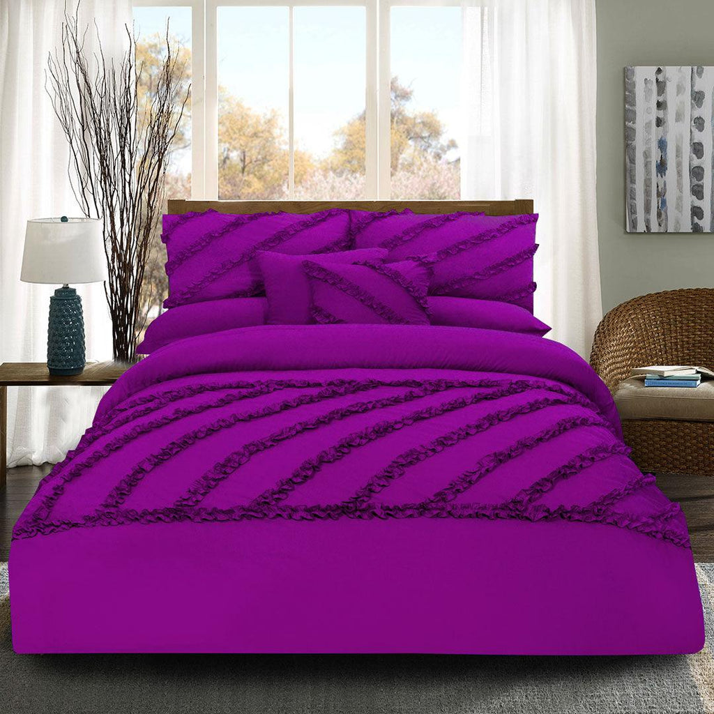 8 Pcs Frilly Comforter Set - Violet - 92Bedding