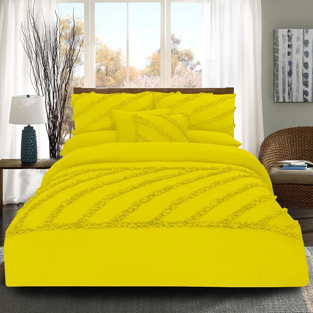 8 Pcs Frilly Comforter Set - Yellow - 92Bedding