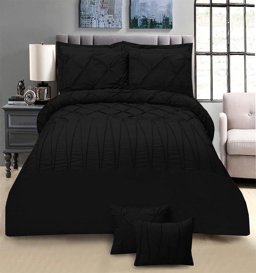 8 Pcs Pintuck & Cross Pleated Duvet Set - Black - 92Bedding