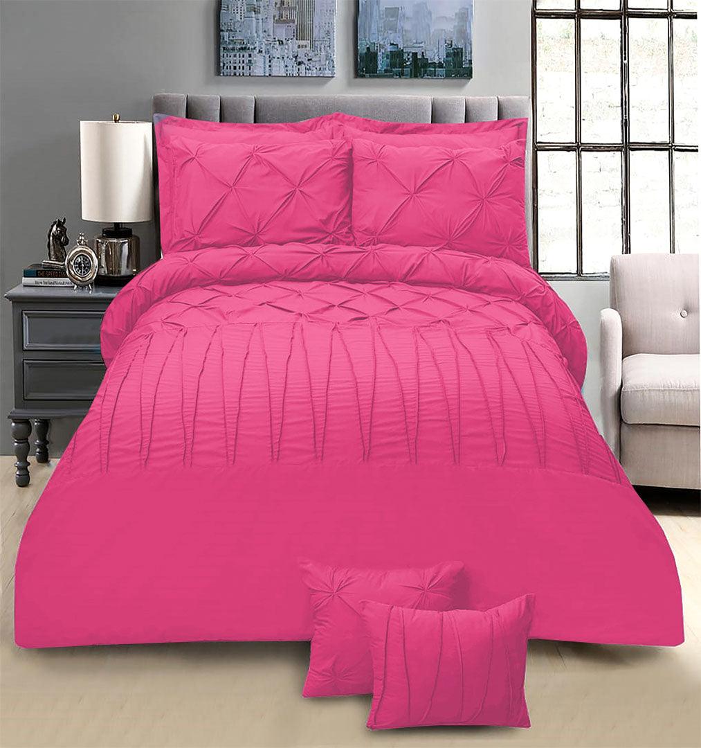 8 Pcs Pintuck & Cross Pleated Duvet Set - Fuschia - 92Bedding