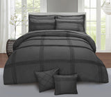 8 Pcs Pleated Duvet Set - Charcoal Grey - 92Bedding