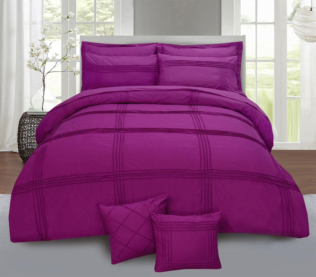 8 Pcs Pleated Duvet Set - Purple - 92Bedding