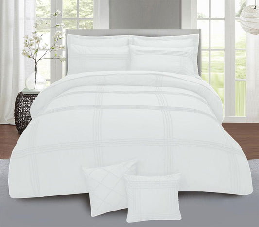 8 Pcs Pleated Duvet Set - White - 92Bedding