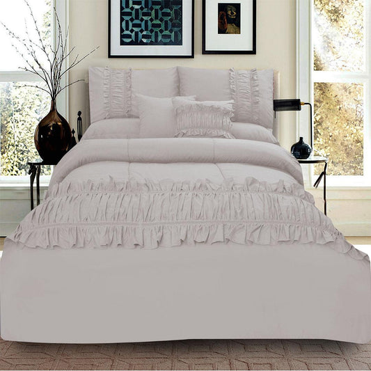 8 Pcs Ruffled Comforter Set - Light Grey - 92Bedding