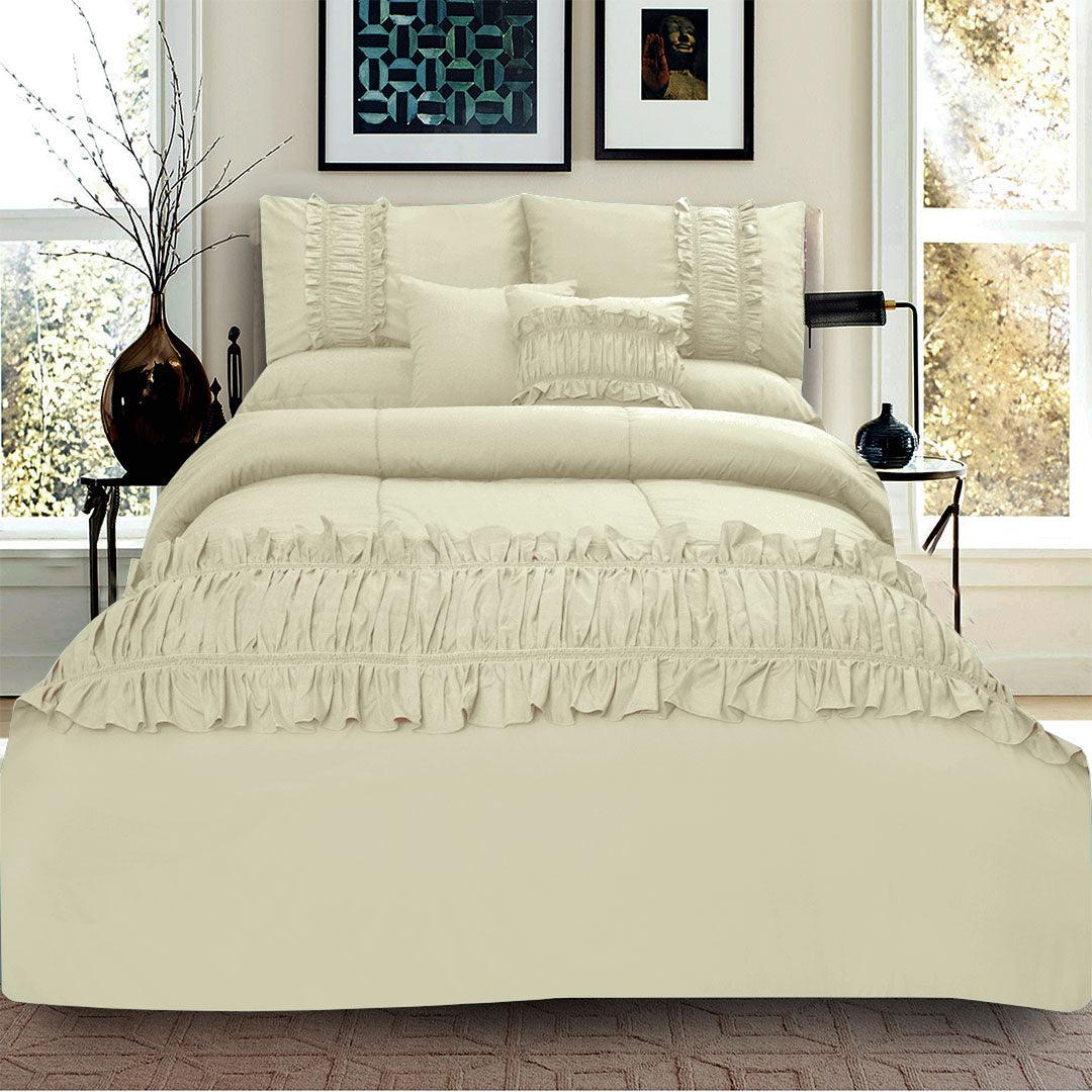 8 Pcs Ruffled Comforter Set - Off White - 92Bedding